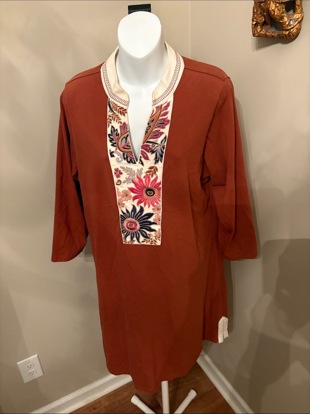 Spartina 449 Rust Embroidered V-Panel Monica Tunic